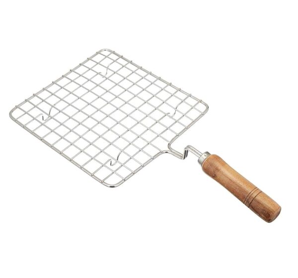 Grill Roaster Papad, Paneer, Roti, Baingan Bharta, Vegetable Tandoor Net (Wooden Handle, Square Design)