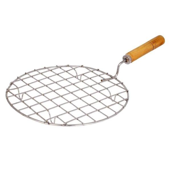 Grill Roaster – Papad, Paneer, Roti, Baingan Bharta, Vegetable Tandoor Net (Wooden Handle, Round Design)
